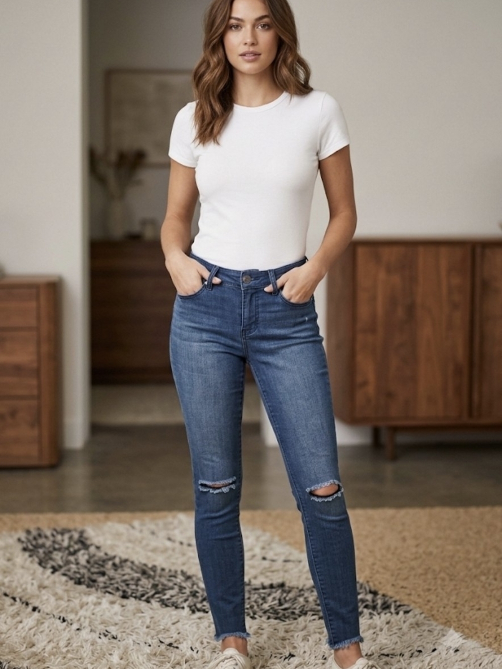 Asphalt Slim High-Rise Skinny Jeans in Small Blue Wash